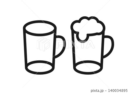 ビールとジョッキの線画アイコンセット ビールとジョッキの線画アイコンセット 140034895