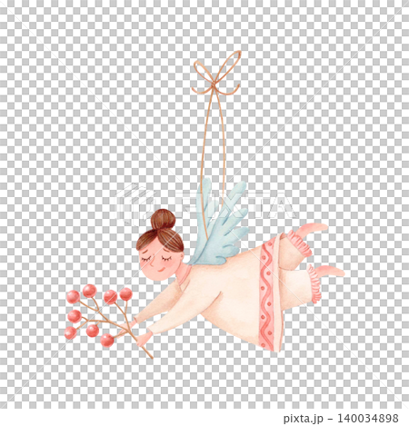 Hand drawn watercolor guardian angel holding glowing star clipart. Cute character isolated illustration for Christmas decor Hand drawn watercolor guardian angel holding glowing star clipart. Cute character isolated illustration for Christmas decor 140034898