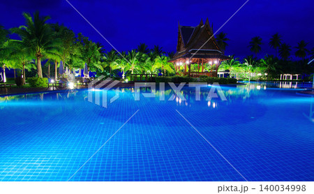 swimming pool in night illumination swimming pool in night illumination 140034998