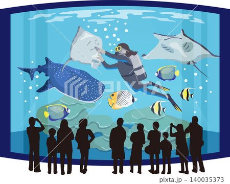 水族館の大型水槽 ダイバー付き 水族館の大型水槽 ダイバー付き 140035373
