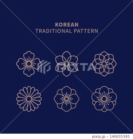 Set of Korean Traditional Floral Pattern Line Art Icons Vector Set of Korean Traditional Floral Pattern Line Art Icons Vector 140035395