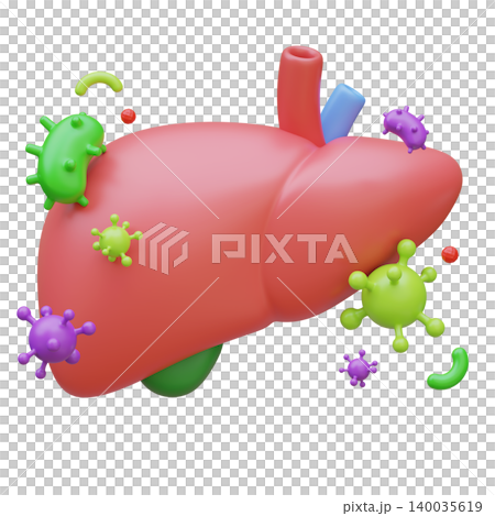 3D Illustration of Human Liver Organ with Bacteria and Virus Infection 3D Illustration of Human Liver Organ with Bacteria and Virus Infection 140035619