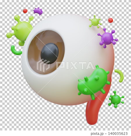3D Illustration of Human Eye Organ with Bacteria and Virus Infection 140035623