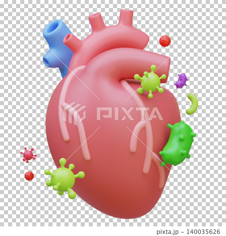 3D Illustration of Human Heart Organ with Bacteria and Virus Infection 140035626