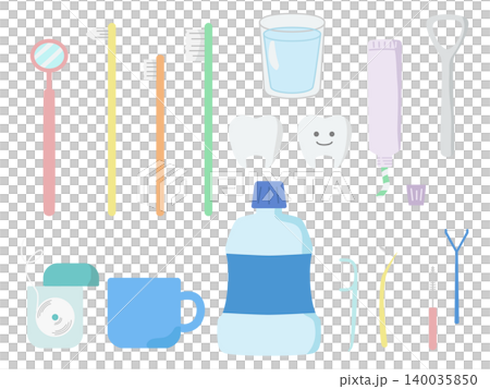 シンプルでかわいいオーラルケア製品のイラストセット 140035850