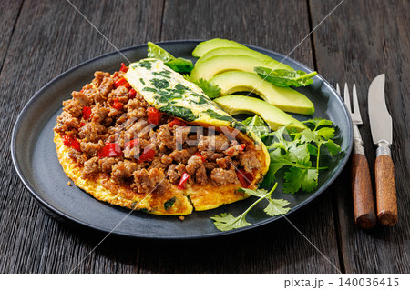 Folded Omelet Stuffed With Ground Beef And Pepper Folded Omelet Stuffed With Ground Beef And Pepper 140036415
