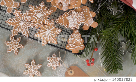 Christmas cookies on kitchen countertop Christmas cookies on kitchen countertop 140037825
