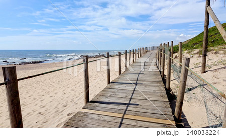 Wooden Boardwalk at Miramar Beach in Vila Nova de Gaia Portugal Wooden Boardwalk at Miramar Beach in Vila Nova de Gaia Portugal 140038224