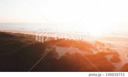 Aerial view of beach at sunset Aerial view of beach at sunset 140038731