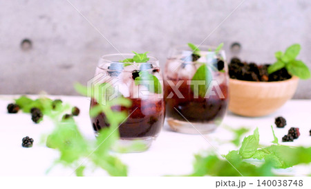 Refreshing Blackberry Mint Mocktails with Ice and Fresh Berries Refreshing Blackberry Mint Mocktails with Ice and Fresh Berries 140038748