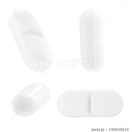 White medicine pill capsule float on transparent background White medicine pill capsule float on transparent background 140039814