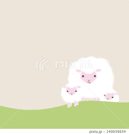 綿羊の親と二匹の子羊のイラスト。 綿羊の親と二匹の子羊のイラスト。 140039834