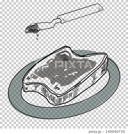 ジャムが塗られた食パントーストとバターナイフのモノクロの手描き線画イラスト ジャムが塗られた食パントーストとバターナイフのモノクロの手描き線画イラスト 140040730
