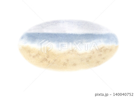 Watercolor illustration of a calm sea landscape on a sandy beach. Hand drawn coastal view in an oval shape, perfect for summer greeting cards, travel branding, beach-themed decor and invitations. Watercolor illustration of a calm sea landscape on a sandy beach. Hand drawn coastal view in an oval shape, perfect for summer greeting cards, travel branding, beach-themed decor and invitations. 140040752