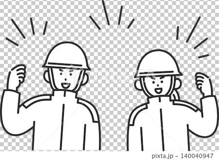 ガッツポーズをする消防士の男女のイラスト 線画のみ ガッツポーズをする消防士の男女のイラスト 線画のみ 140040947