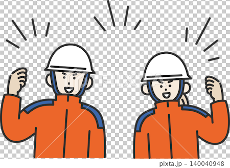 An illustration of a male and female firefighter making a victory pose. An illustration of a male and female firefighter making a victory pose. 140040948