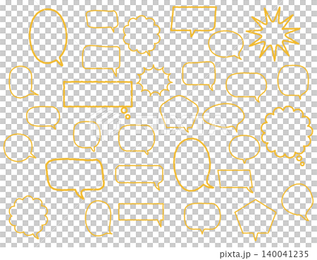 シンプルな使いやすい吹き出しのセット　線画　黄色 140041235