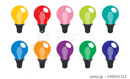 Colorful flat light bulb set isolated on white for festive holiday decorations and creative ideas. Colorful flat light bulb set isolated on white for festive holiday decorations and creative ideas. 140041321