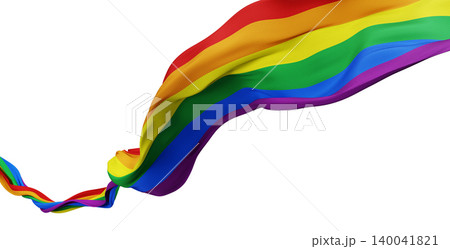 Rainbow flag ribbon flowing isolated on white background with copy space for pride month banner design 3D render Rainbow flag ribbon flowing isolated on white background with copy space for pride month banner design 3D render 140041821