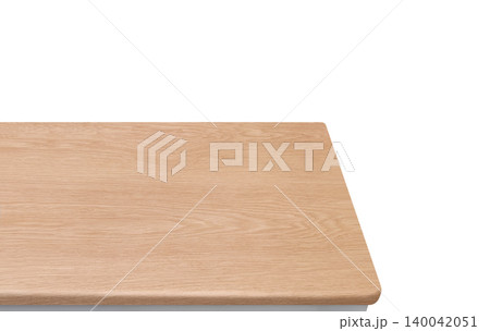 An empty wooden table, top view, white background. An empty wooden table, top view, white background. 140042051