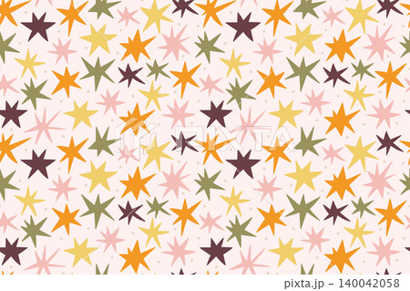 Seamless colorful pattern with small hand drawn stars, sparkles, and tiny dots densely scattered on a light pink background. Seamless colorful pattern with small hand drawn stars, sparkles, and tiny dots densely scattered on a light pink background. 140042058