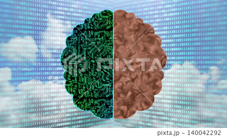 ai and human brain on cloud background 140042292