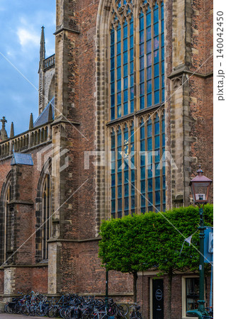 Exterior of tower of the Saint Bavo church in Haarlem, Noord-Holland, The Netherlands, Europe 140042450