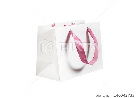 Recyclable craft paper bag for purchases, gifts and takeaway food mock up on white background. Environmentally friendly than single-use plastic bags Recyclable craft paper bag for purchases, gifts and takeaway food mock up on white background. Environmentally friendly than single-use plastic bags 140042733
