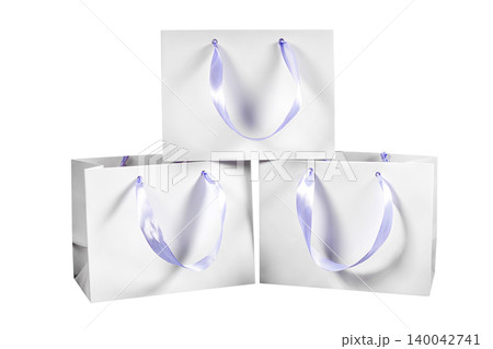 Recyclable craft paper bag for purchases, gifts and takeaway food mock up on white background. Environmentally friendly than single-use plastic bags 140042741