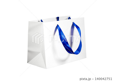 Recyclable craft paper bag for purchases, gifts and takeaway food mock up on white background. Environmentally friendly than single-use plastic bags 140042751