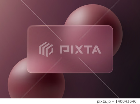 Smoky mauve glass banner with oversized burgundy spheres on a dark plum gradient background 140043640