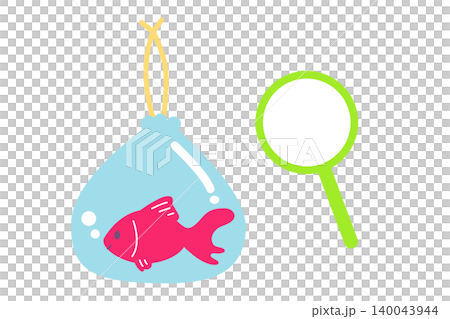 金魚すくいのポイと持ち帰りビニールに入った金魚のイラスト 金魚すくいのポイと持ち帰りビニールに入った金魚のイラスト 140043944