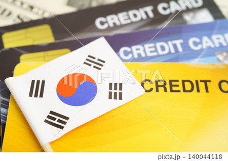 South Korea flag on credit card, finance economy trading shopping online business. 140044118