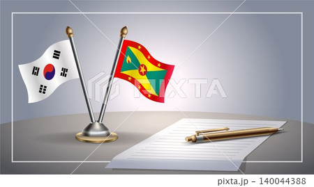 Small national flag of South Korea and Grenada flag Relation, Template Vector Illustration 140044388