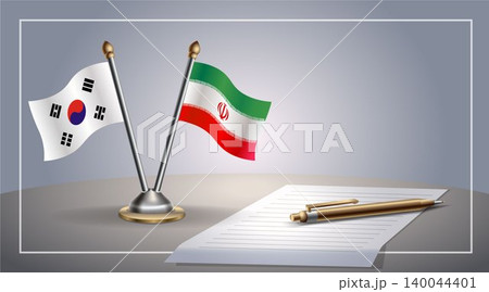 Small national flag of South Korea and Iran flag Relation, Template Vector Illustration 140044401