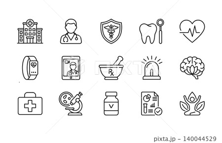 Medical Services and Mental Wellness Line Icons   140044529