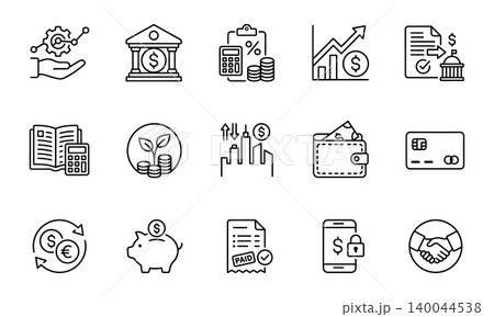 Personal Finance and Banking Line Icons Personal Finance and Banking Line Icons 140044538