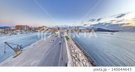 Vinaros marina and beach aerial sunrise view Vinaros marina and beach aerial sunrise view 140044643
