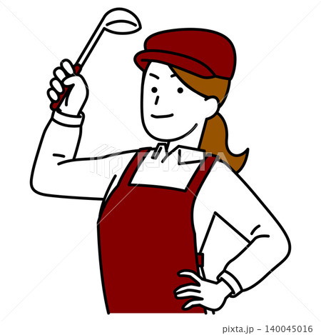 おたまを構えるカフェの女性店員 おたまを構えるカフェの女性店員 140045016