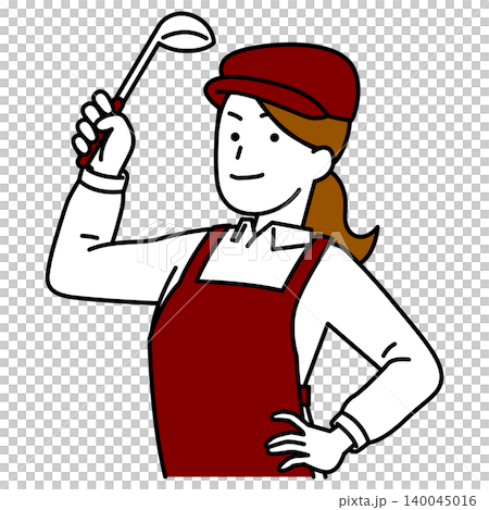 おたまを構えるカフェの女性店員 おたまを構えるカフェの女性店員 140045016