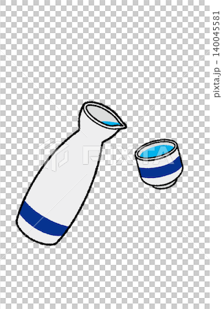 A set of vector illustrations of a sake bottle and sake cups. 140045581