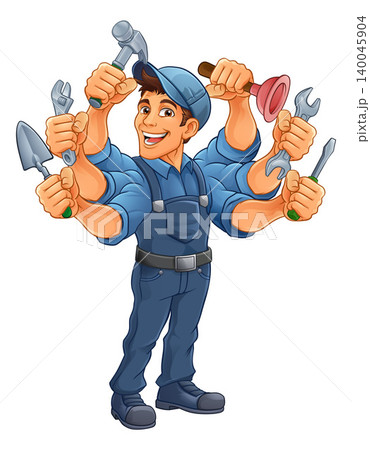 Handyman Cartoon Handy Man Caretaker Multitasking Handyman Cartoon Handy Man Caretaker Multitasking 140045904