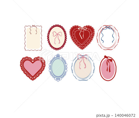 Vintage decorative photo frames and cameo set with bows and hearts. 140046072