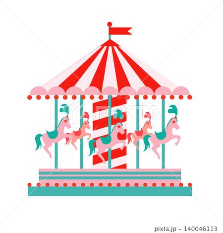 Festive circus merry-go-round carousel with horses illustration. Festive circus merry-go-round carousel with horses illustration. 140046113