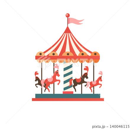 Vintage amusement park carousel merry-go-round horse ride. 140046115