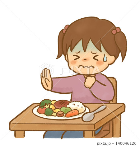 食事を拒絶する感覚過敏・味覚過敏の女の子の発達支援イラスト 140046120