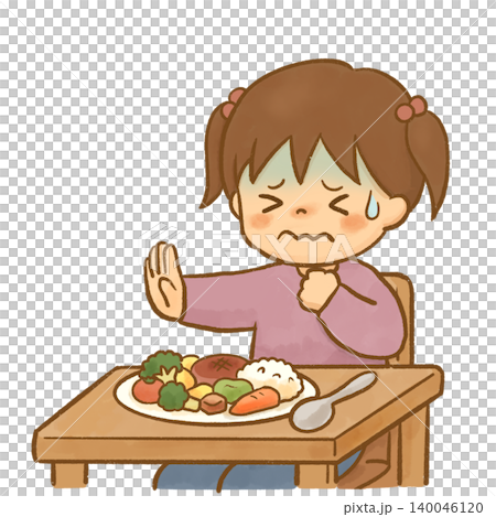 食事を拒絶する感覚過敏・味覚過敏の女の子の発達支援イラスト 140046120