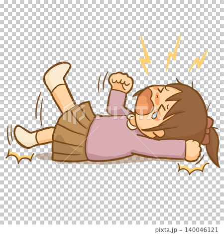 床で激しくかんしゃくを起こして泣き叫ぶ女の子の発達支援・感情調節イラスト 床で激しくかんしゃくを起こして泣き叫ぶ女の子の発達支援・感情調節イラスト 140046121