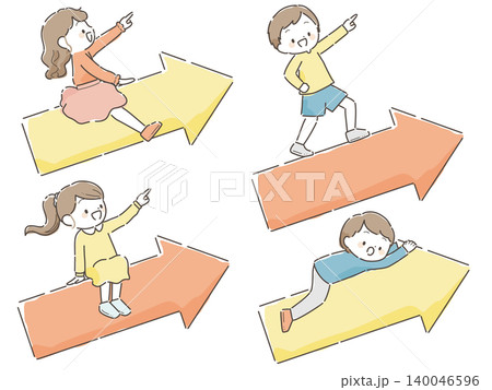 矢印に乗った子どもたちのイラストセット(上昇志向・向上心・成長イメージ) 矢印に乗った子どもたちのイラストセット(上昇志向・向上心・成長イメージ) 140046596