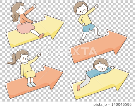 矢印に乗った子どもたちのイラストセット(上昇志向・向上心・成長イメージ) 矢印に乗った子どもたちのイラストセット(上昇志向・向上心・成長イメージ) 140046596
